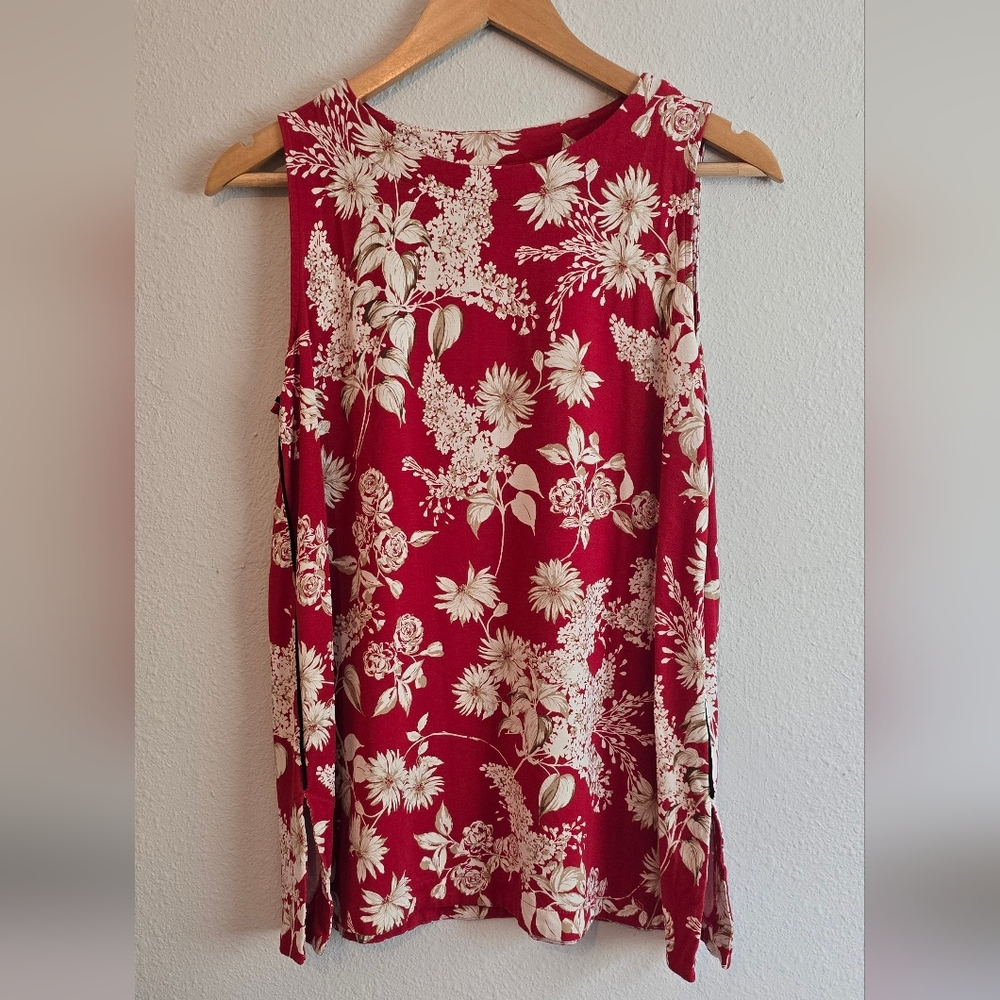 J. Jill Floral Rust Red and Cream Sleeveless Top